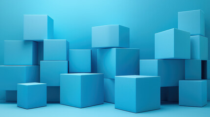 Poster - A realistic 4K 3D background with bold graphics featu stacked blue cubes is presented from a side angle offe depth and a clean modern aesthetic look.