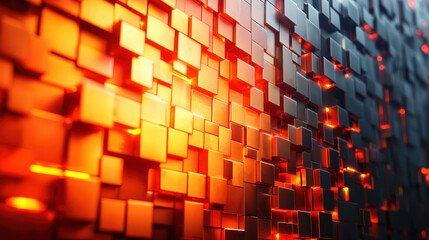 Poster - bold graphic 3d background in 4k depicts a side angle view of realistic orange and black cubes creat