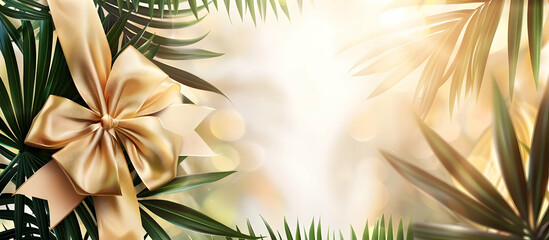 Poster - Gleaming gift presentation amidst tropical palm fronds with bokeh lights