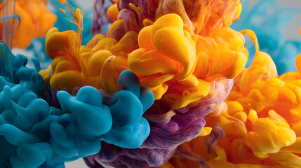 Poster - Captivating Symphony of Colors Ink in Water A Mesmerizing Dance of Pigments Against a Plain Backdrop The Artistry of Fluid Motion