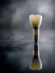 Aufkleber - Implant Crown Displays Elegant Design on Reflective Surface With Distinct Shadows in a Softly Lit Environment Generative AI