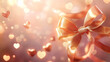© KunFhayakun - Delicate golden ribbon bow amid floating hearts, conveying romantic and festive atmosphere
