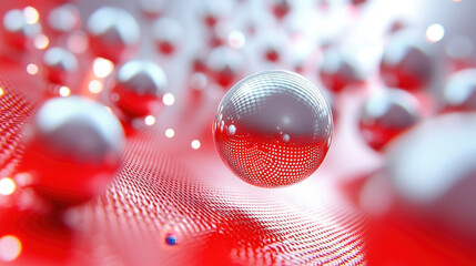 Poster - dynamic kenmima 3d background shows realistic chrome spheres with vibrant red reflections under 4k r