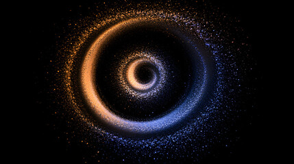 Poster - Cosmic rings of particles with glowing orange and blue colors in a vortex
