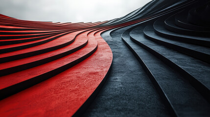 Poster - realistic 4k creative 3d background shows kenmima spirals on a side angle, displaying red and black 