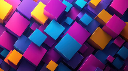 Poster - Realistic 4K 3D background featu colorful cubes arranged at a side angle creating a visually appealing geometric pattern with Kenmima style shapes.