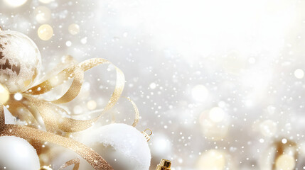 Poster - Elegant winter holiday scene with golden ribbons, ornaments and twinkling lights