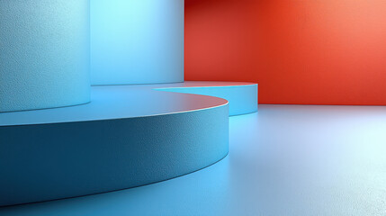 Poster - realistic 4k 3d rende showcases bold blue and orange colors, cylinders, and a subtle side angle view