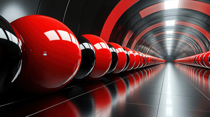 Poster - artistic kenmima 3d background showcases realistic 4k detail with red and black spheres receding int