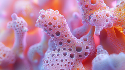 Poster - A kenmima artistic exploration in 3D with a realistic style and 4K resolution showcasing a detailed side view in pink and orange hues for a vibrant background.