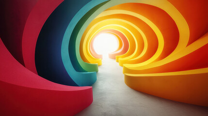 Poster - A realistic 4K 3D abstract background of a colorfully swirled tunnel with vibrant schemes creates an immersive kenmima experience in digital art world.