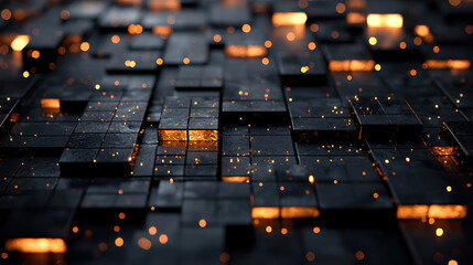 Poster - a realistic 4k abstract background shows kenmima-inspired 3d blocks with glowing lights creating a s