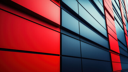 Poster - realistic 4k abstraction shows a kenmima style geometric 3d background with red and dark blue panels
