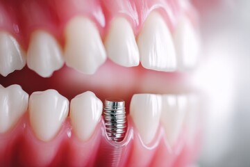 Aufkleber - Open Mouth Display Revealing Dental Implant Positioned Under the Gumline During Dental Examination Generative AI