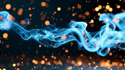 Poster - Blue Smoke Twirls in Dark Space with Glowing Golden Bokeh Lights