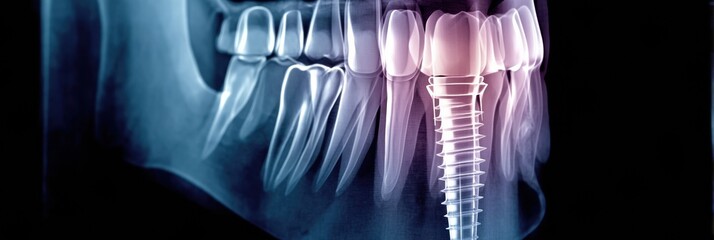 Aufkleber - Human Jaw X-Ray Showing Titanium Implant Placement With Surrounding Dental Structures Illuminated Clearly Generative AI