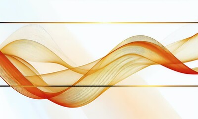 Fototapete - White background with orange and gold wavy lines, simple vector style, rectangular frame. 