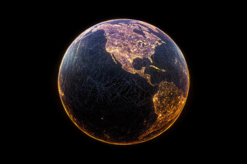 Poster - A stunning view of Earth at night showcasing illuminated cities and network connections
