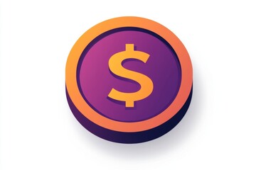 Wall Mural - 3d purple and orange cartoon coin icon with shadow effect