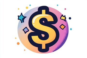 Wall Mural - colorful icon of dollar symbol with sparkle and gradient lines on white background