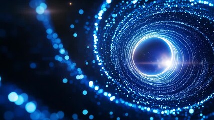 Poster - Blue and White Light Swirling Tunnel with Glowing Particles