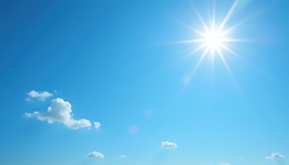 bright sun illuminates a clear blue sky, no clouds , sun's rays, weather, summer