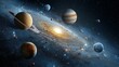 © michael - A cosmic scene of planets orbiting a vibrant galaxy.