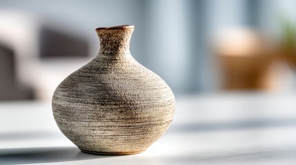 Poster - Decorative vase with a textured surface on a blurred background.
