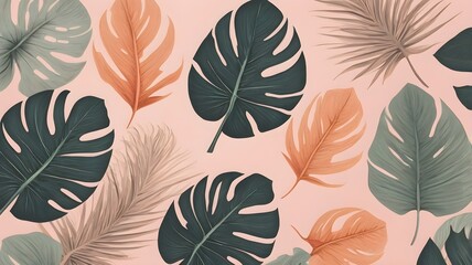 tropical botanical background with pastel leaves and copy space | modern nature template