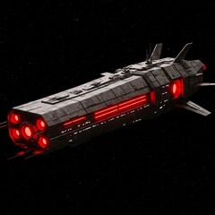 Wall Mural - futuristic spaceship with red lights in space against a starry background