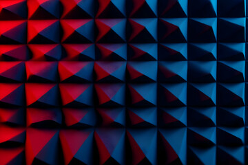 Poster - Abstract design featuring a dimensional pattern of pyramids in red and blue tones. Ideal for backgrounds, textures, and modern artwork.