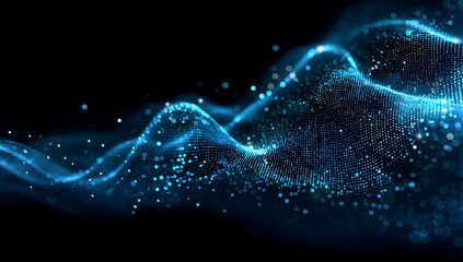 Poster - Abstract blue digital waves with glowing particles create a mesmerizing visual that symbolizes innovation and technology in modern design.
