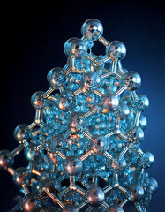 Poster - Futuristic silver atom structure with a complex grid. Represents science, technology, innovation. Ideal for research, medicine, engineering,  education visuals.