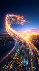 Poster - Vibrant Futuristic Design Showcasing Rapid Data Flow in Cityscape