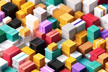 Poster - Isometric View of a Vibrant Delivery Hub Filled With Countless Colorful Packages Ready for Shipment Generative AI