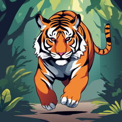  Majestic Tigers in Motion – Jungle Wildlife Illustration Grid