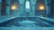 © Swaha - Serene indoor pool in a historic marble bathhouse.  Water flows from a fountain, creating a tranquil atmosphere.