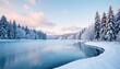 © Wannisa - Frozen lake with snow-covered trees, crisp winter sky, boreal, photograph, image