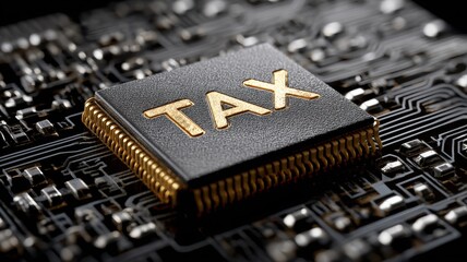 Poster - government taxes and calculation tax return. microchip with 