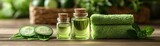 Cucumber seed oil in spa setup frontal soft daylight fresh greens beside soothing wellness tone clean focus