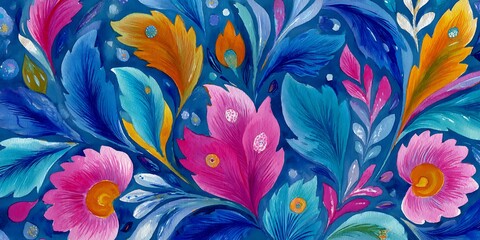 Poster - watercolor pattern of paisley florals, vintage, luxury, whimsical, simplified, vibrant colors.