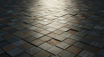 Poster - A black and gray tile floor with a shiny surface