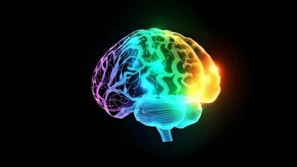 Poster - Colorful Abstract Brain with Neon Lights and Digital Connections