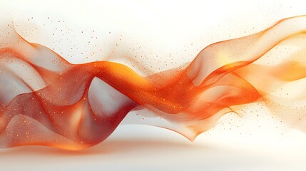 Poster - Dynamic abstract with flowing, sheer fabric in orange and gold. Sparkling particles create an ethereal, energetic feel. Elegant and sophisticated. Abstract Digital low-poly wireframe connected