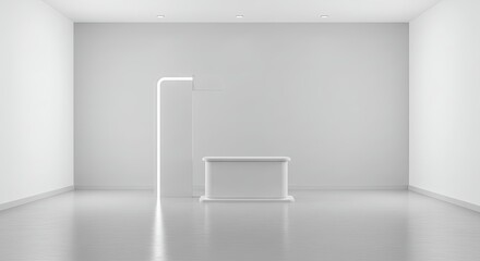Poster - A white room with a white desk and a white sign on the wall
