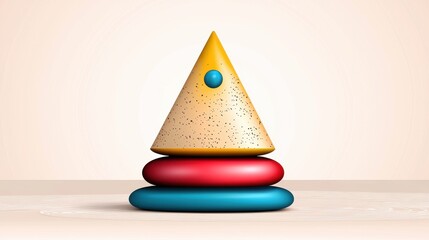Poster - Abstract 3D Render Yellow Cone on Red and Blue Cylinders