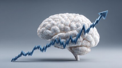Poster - Conceptual image of a brain with an upward graph arrow illustrating cognitive arbitrage and mental profit opportunities