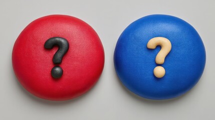 Poster - Two dots with a question mark symbolizing cost-benefit decision making and input-output analysis for business choices