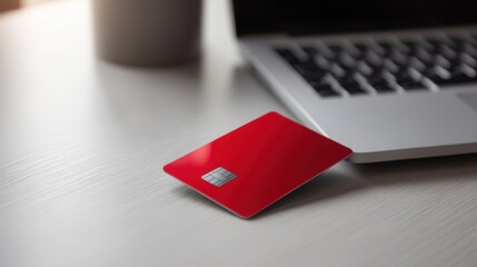 Poster - Red credit card on desk symbolizing credit card payment automation and planning in digital financial management
