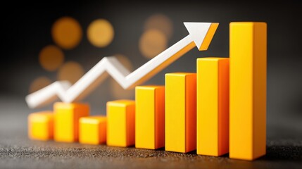 Poster - Growing bar chart with a white arrow pointing upward illustrating daily profit tracking and short-term financial gains